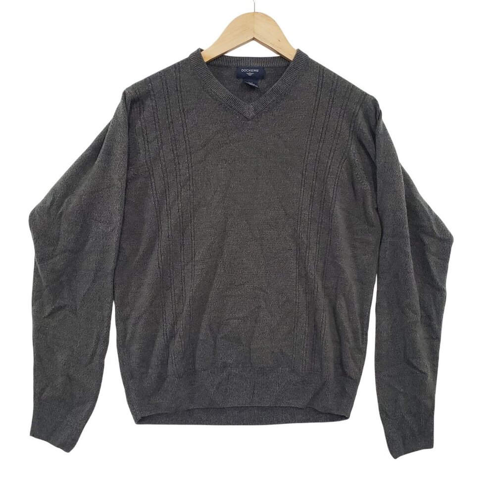 Dockers Gray V Neck Pullover Sweater Size M‎ Casual Layering Cottagecore Preppy